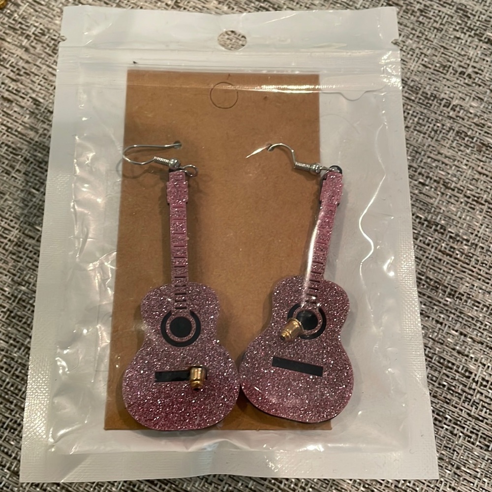 Pink Sparkly Guitar Earrings